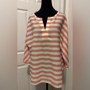 LOFT Peach and White Striped Top